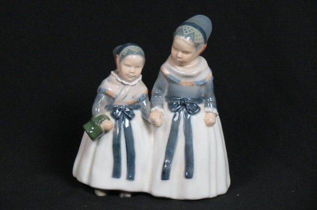 Royal Copenhagen Porcelain Figurine,: of two girls, holding hands, #1316, 7.5", excellent.