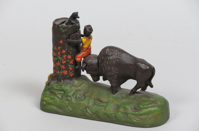 Cast Iron Mechanical Bank "Bear & Buffalo", (1 of 2)