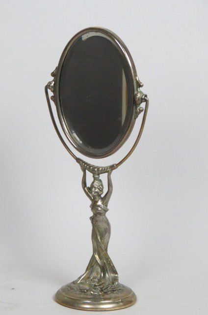 Figural Metal Dressing Mirror with Art Nouveau, (1 of 2)