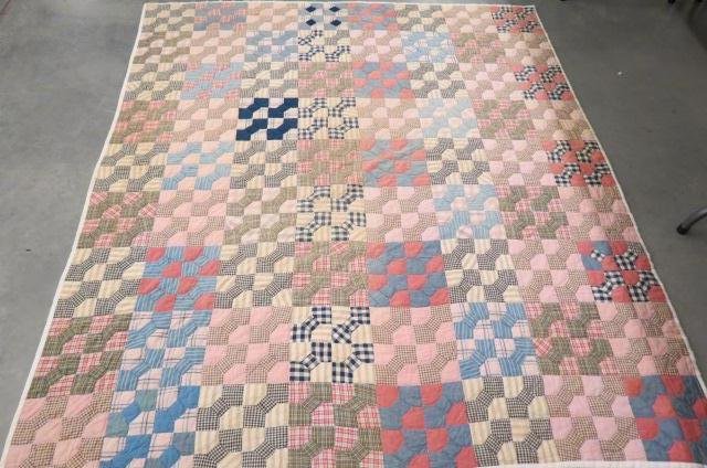 Antique Handmade Quilt, bow tie variation, (1 of 4)