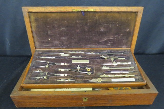 Early Drafting Tool Set In Wooden Case, (1 of 5)