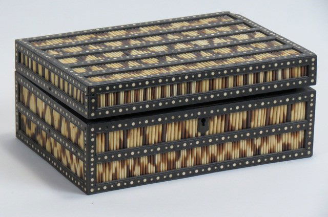 Quill, Bone & Ebony Box,: inner compartments on lift out tray, 8.5" x 11.5" x 5".