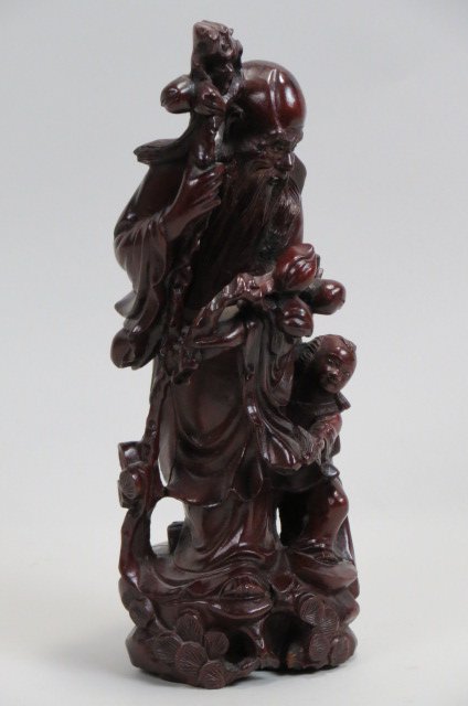 Chinese Carved Wooden Figurine of Immortal &: Young Attendant, 12.5", excellent.