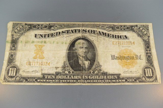 1907 U.S. $10.00 Gold Certificate, (1 of 3)