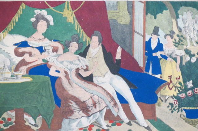 French Hand Colored Lithograph, (1 of 3)