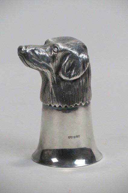 Silverplate Figural Dog Stirrup Cup, (1 of 2)