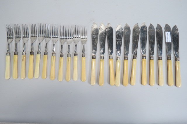 English Victorian Silverplate & Ivory Fish Set, (1 of 3)