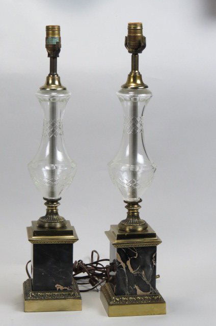 Pair of Italian Marble & Cut Crystal Lamps, (1 of 3)
