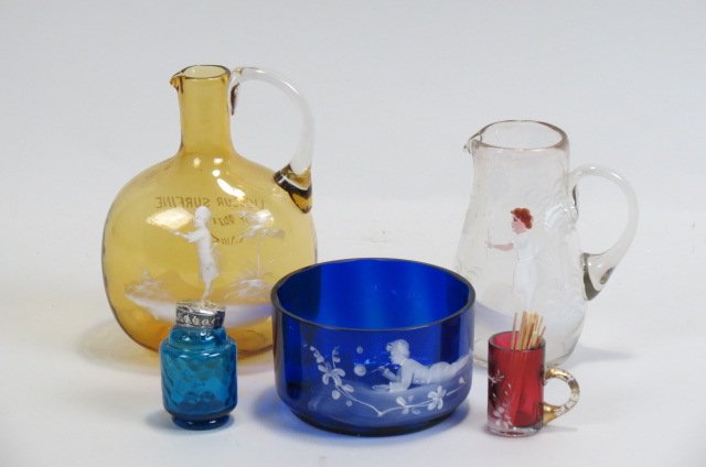 5 pcs. Mary Gregory Enameled Art Glass; (1 of 1)