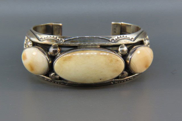 Jeanette Dale Navajo Silver & Fossilized Ivory Bracelet (1 of 4)