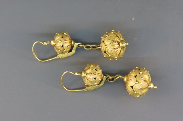 18k Gold Filigree Dangle Earrings, (1 of 4)