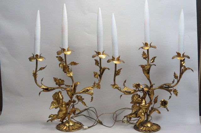 Pair of Italian Figural Cherub Lamps, (1 of 4)
