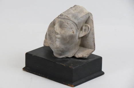 Ancient Fragment,: bust in pharoah style, 5", plus wood stand.