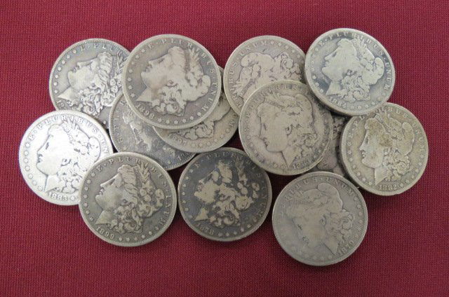13 Morgan Silver Dollars, (1 of 3)