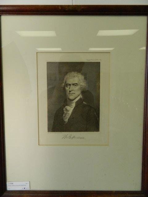 Thomas Jefferson Framed & Matted Print: Photogravure fom the Painting in poession of T Jefferson Coolidge, of Boston, Mass. By De Quevavillier. 21 3/4" x 17 3/4"