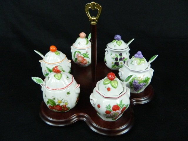 Lenox Fine Porcelain 6 pc. Jam Set With Tray: 1991 Lenox fine porcelain jam tray with spoons in mint condition. Hand Crafted in Malaysia