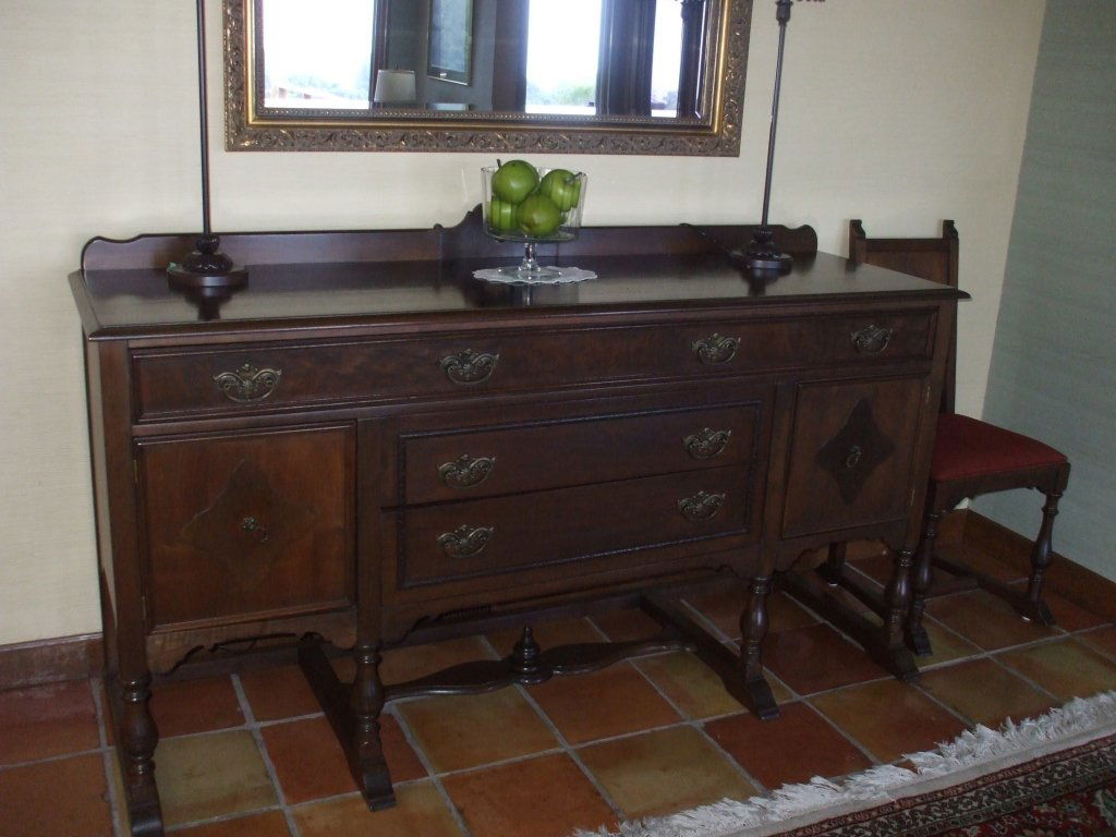 Antique 72" Walnut Wood Buffet Table