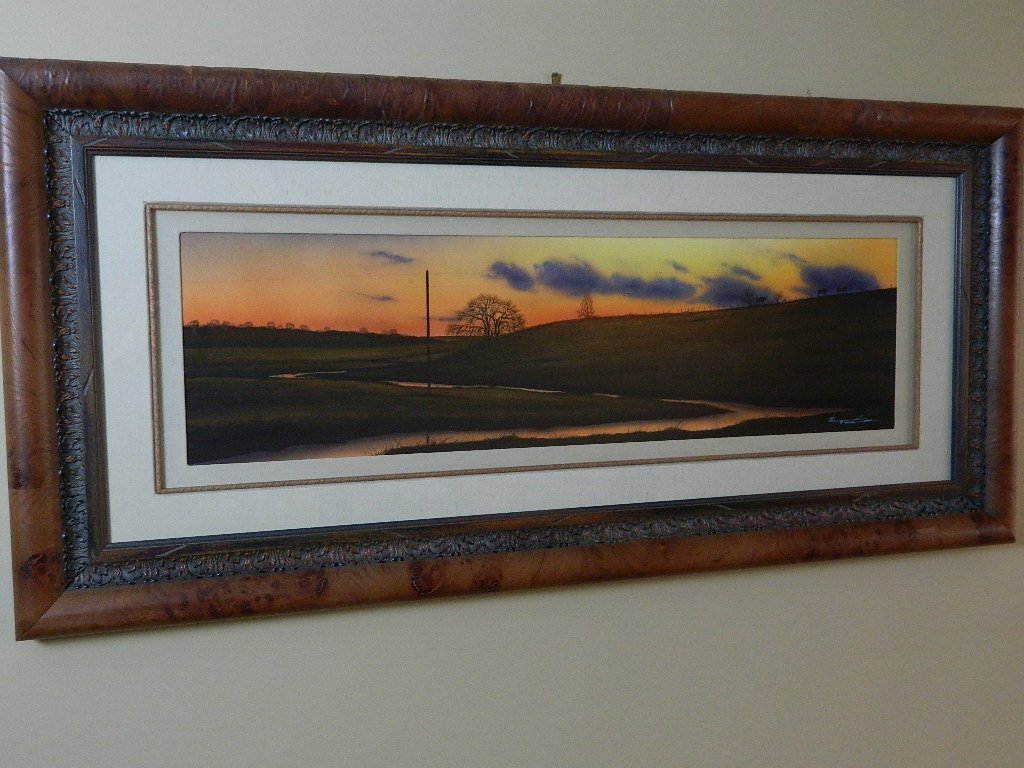 Tim Liess "Gathering Storms" Watercolor: This is an original Tim Liess painting with certificate of authenticity. The frame size is 26" tall by 56"long. The image size is 40"long and 11" tall.This painting is in excellent condition. It is a 