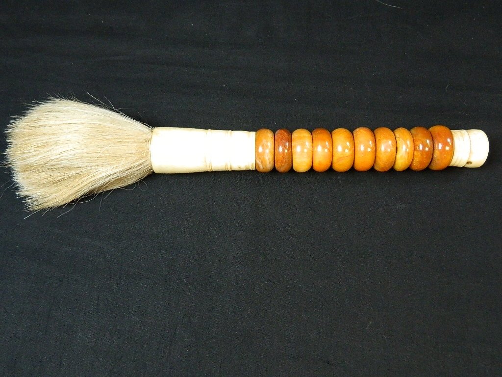 Vintage 15" Bead & Bone Calligraphy Brush: Up for auction is a 14.5" Chinese calligraphy brush in great condition! The handle is made from bone and beads. The handle itself is about 10 inches and the hair is about 5 inches.