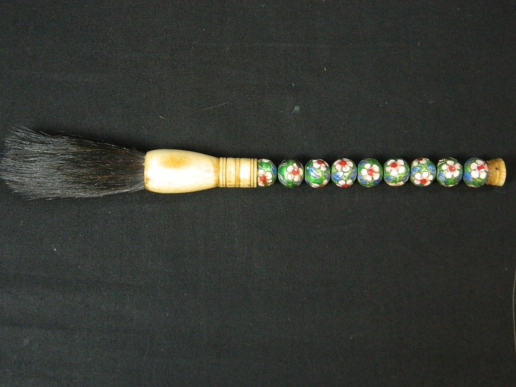 10.5" Vintage Chinese Cloisonne Calligraphy Brush: Up for auction is a vintage chinese cloisonne calligraphy brush in great condition! The full brush measures about 10.5 inches long. The handle is cloisonne and bone.