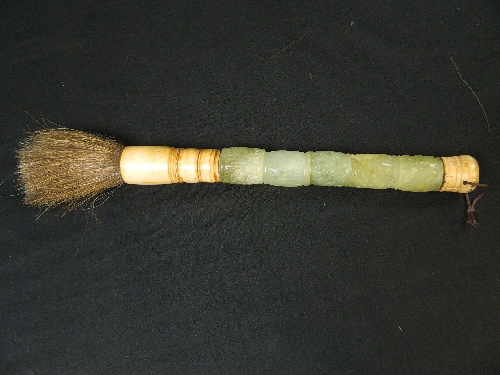 13" Vintage Chinese Jade/Bone Calligraphy Brush: This item is very beautiful and unique. The handle is made from bone and beautiful jade. The brush is about 13 inches long and in great condition!