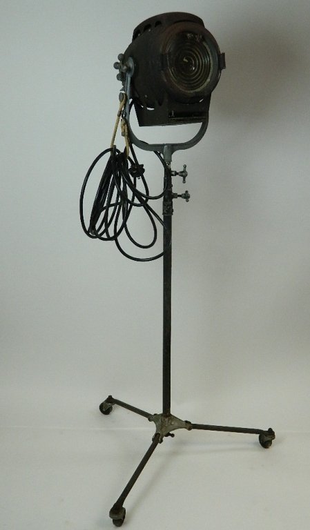 Vintage Bardwell & Mcalister Fresnel Spotlight: This item comes with a barn door and a top hat attachment. the top hat attachment measures 5 1/2" tall with a 3" diameter. Mid twentieth century movie spot light. this light makes an impressive indust
