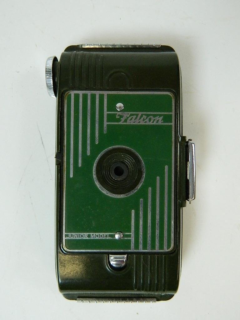 Vintage Falcon Junior Model Folding Vest Pocket Ca: Falcon Junior Model Folding Vest Pocket Camera, green. With original box.