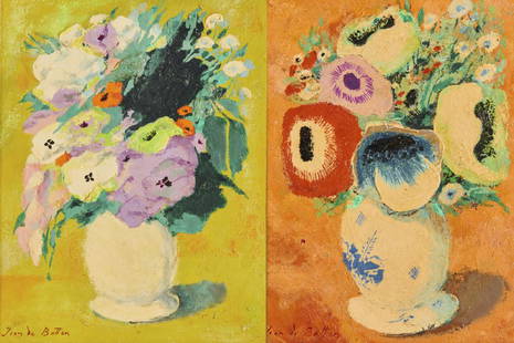 JEAN ISY de BOTTON, (French, 1898-1978), Pair of Floral: JEAN ISY de BOTTON (French, 1898-1978) Pair of Floral Still Lives Les Anemones au Vase de Sevres 1966, oil on board signed Jean de Botton, l.l. 12 x 9 in., frame: 20 1/3 x 17 1/2 in. Harmonie en