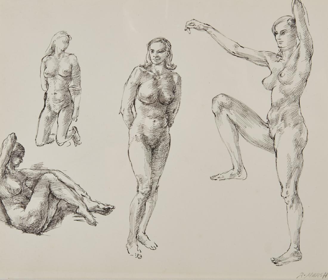 REGINALD MARSH, (American, 1898-1954), Nude Figures,: REGINALD MARSH (American, 1898-1954) Nude Figures ink on paper signed R. Marsh,. l.r. sight: 10 x 12 in., frame: 22 1/2 x 24 1/2 in. Provenance: The Collection of a Vermont Lady.