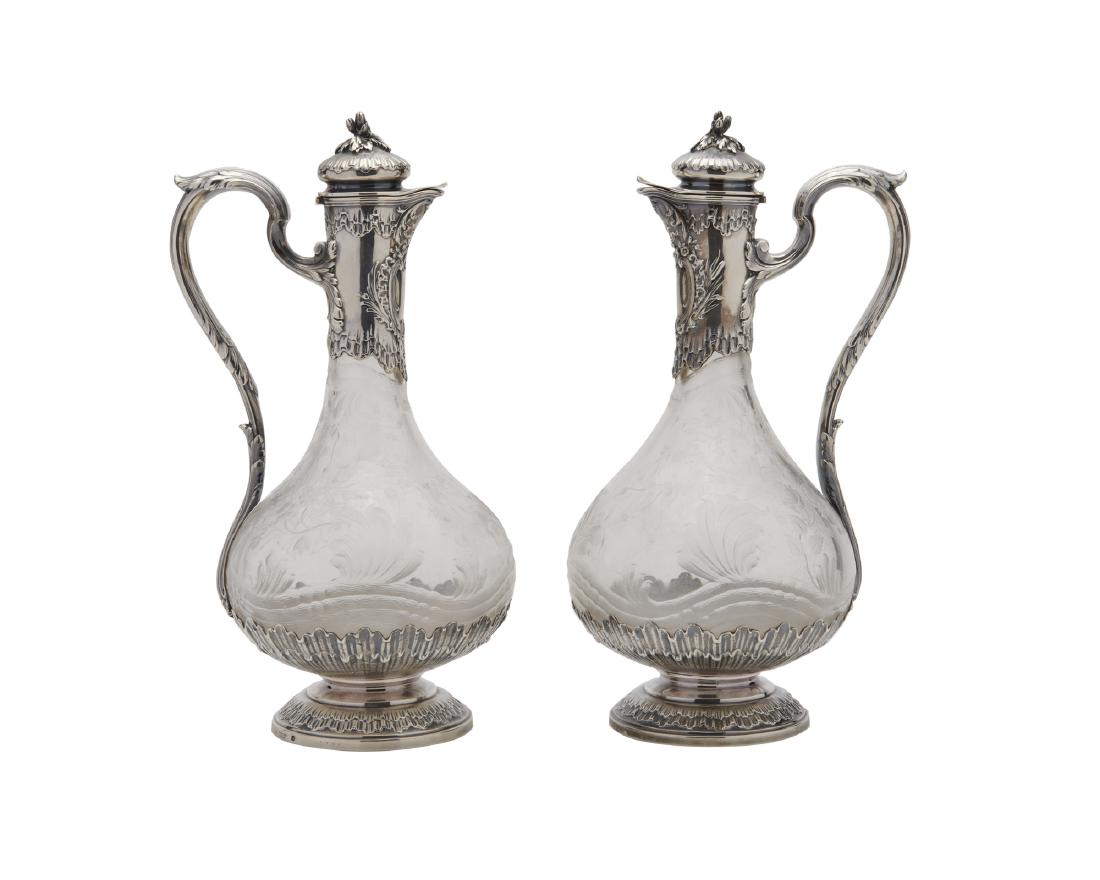 Pair of Silver Mounted Engraved Crystal Claret Jugs, (1 of 7)