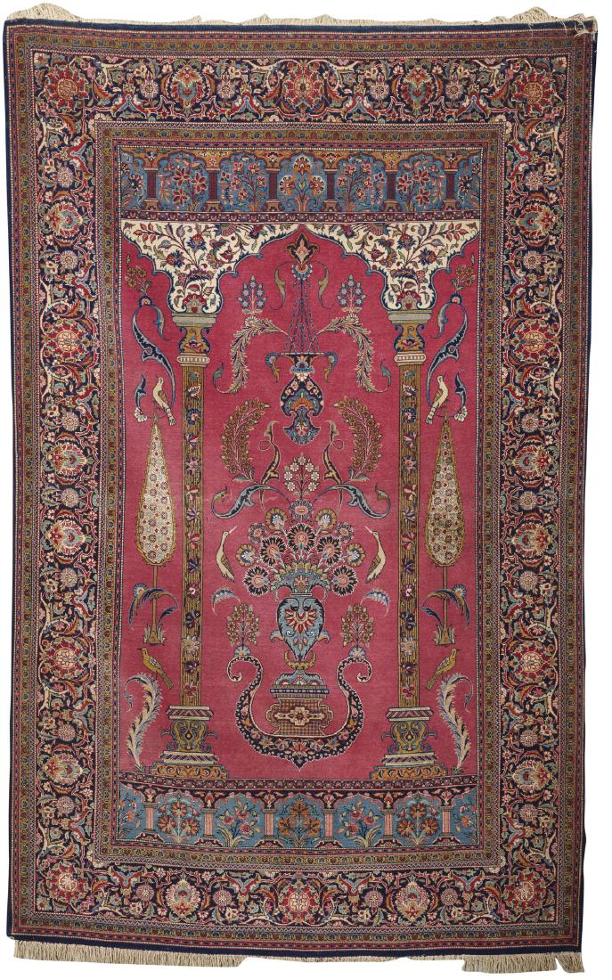 Dabir Kashan Silk and Wool Prayer Rug, Persia, ca. 1925; (1 of 4)