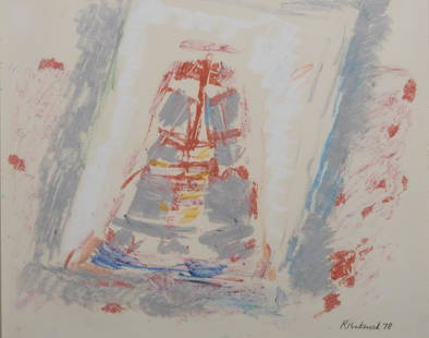 WILLIAM AUSTIN KIENBUSCH, (American, 1914-1980), Red: WILLIAM AUSTIN KIENBUSCH (American, 1914-1980) Red Gong 1978, craypas and pencil signed and dated Kienbusch 78, l.r. sheet: 11 1/8 x 13 7/8 in., frame: 19 1/4 x 21 3/4 in. Provenance: A Maine Perspect