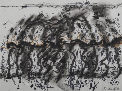 WILLIAM AUSTIN KIENBUSCH, (American, 1914-1980), Ledge: WILLIAM AUSTIN KIENBUSCH (American, 1914-1980) Ledge #3 19272, craypas, marker, and ink signed and dated Kienbusch '72, l.r. sight: 8 7/8 x 11 7/8 in., frame: 16 1/2 x 19 1/2 in. Provenance: A Maine P