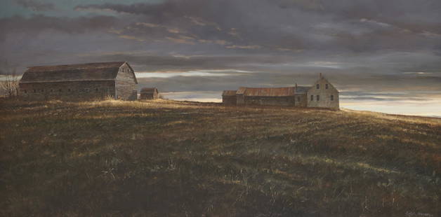 A. HALE JOHNSON, (American, b. 1937), Catching the Last: A. HALE JOHNSON (American, b. 1937) Catching the Last Light 1992, oil on board signed A. Hale Johnson, l.r.; titled, signed, and dated, verso 20 x 40 in., frame: 28 x 48 in. Provenance: Tilting at Win