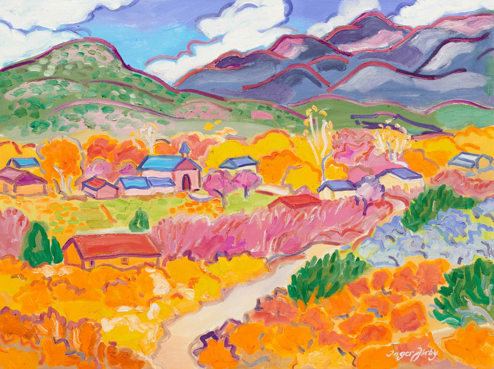 INGER JIRBY, (American, b. 1942), Last Day of Fall,: INGER JIRBY(American, b. 1942)Last Day of Fall2007, oil on linensignedInger Jirby lower right, signed and inscribed (c)Inger Jirby / Oct 31 2007 / Last Day of Fall / Arroyo Hondo / Painting from