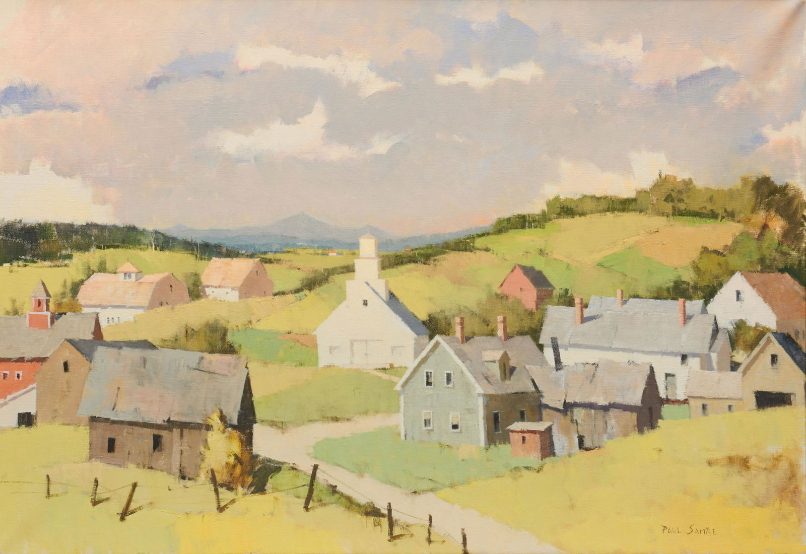 PAUL SAMPLE, (American, 1896-1974), Brownington Center,: PAUL SAMPLE(American, 1896-1974)Brownington Center, VToil on canvassigned Paul Sample lower right28 x 40 1/2 in., frame: 35 x 47 in. Other Notes: Vose Galleries (Boston, Massachuse