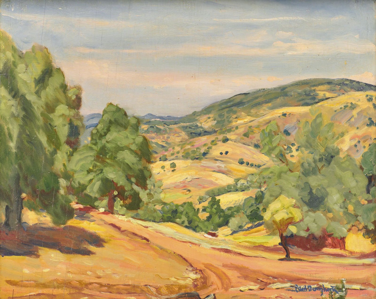 PAUL DOUGHERTY, (American, 1877-1947), California: PAUL DOUGHERTY(American, 1877-1947)California Landscape with Roadoil on boardsigned Paul Dougherty lower right15 x 18 in., frame: 18 1/2 x 21 1/2 in. Other Notes: Partial Santa Fe
