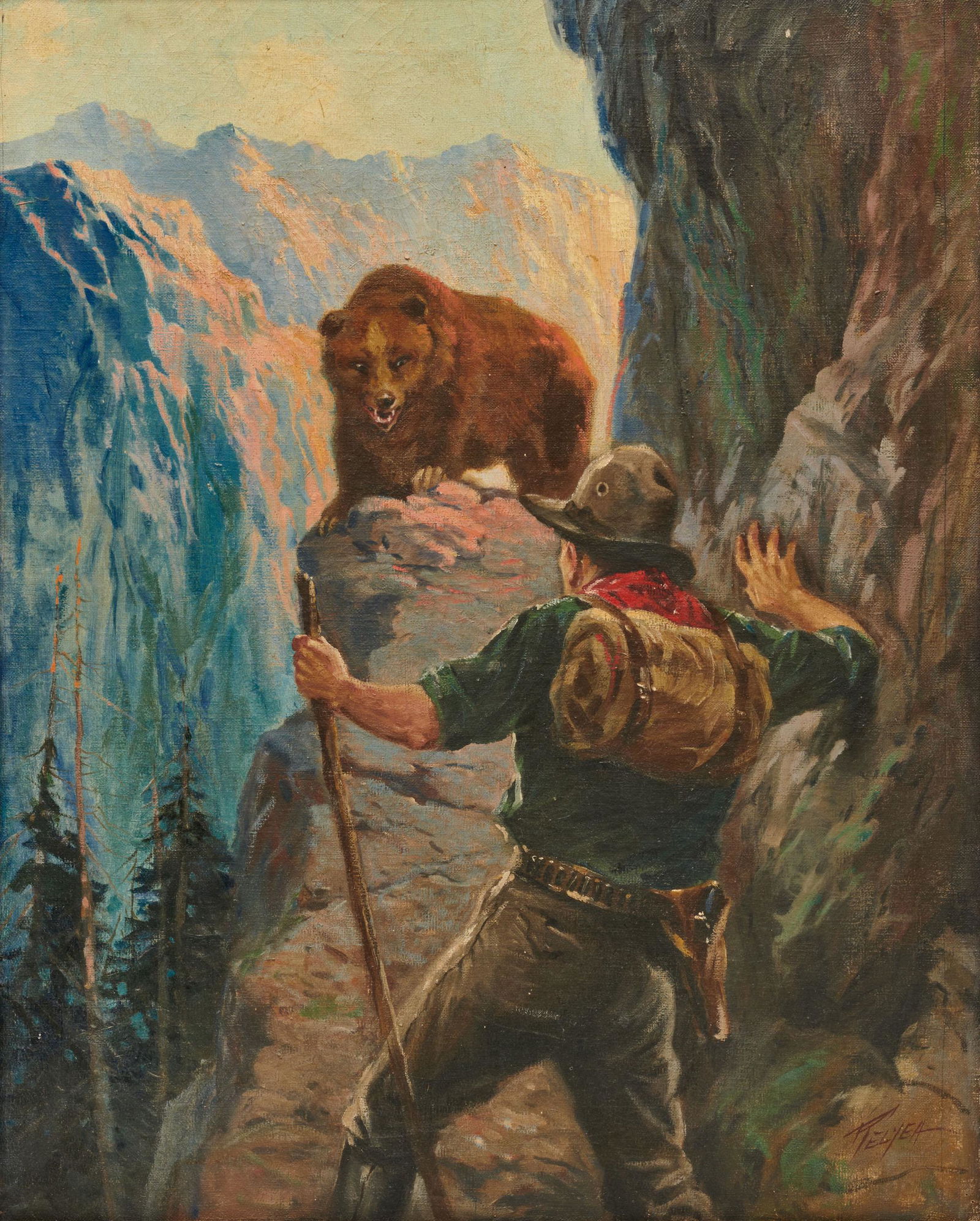 CHARLES RELYEA, American 1863-1932, Grizzly Bear Hunter (1 of 4)