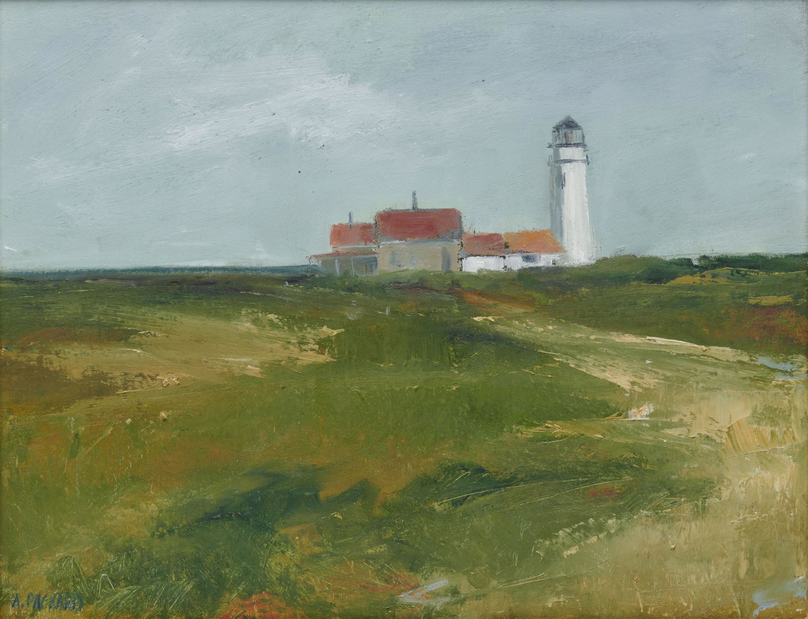 ANNE PACKARD, American b. 1933, Untitled (Lighthouse): ANNE PACKARD (American, b. 1933)Untitled (Lighthouse)oil on canvassigned A. Packard lower left11 x 14 in., frame: 16 1/8 x 19 1/8 in. Provenance: The Estate of a Massachusetts Gentleman.