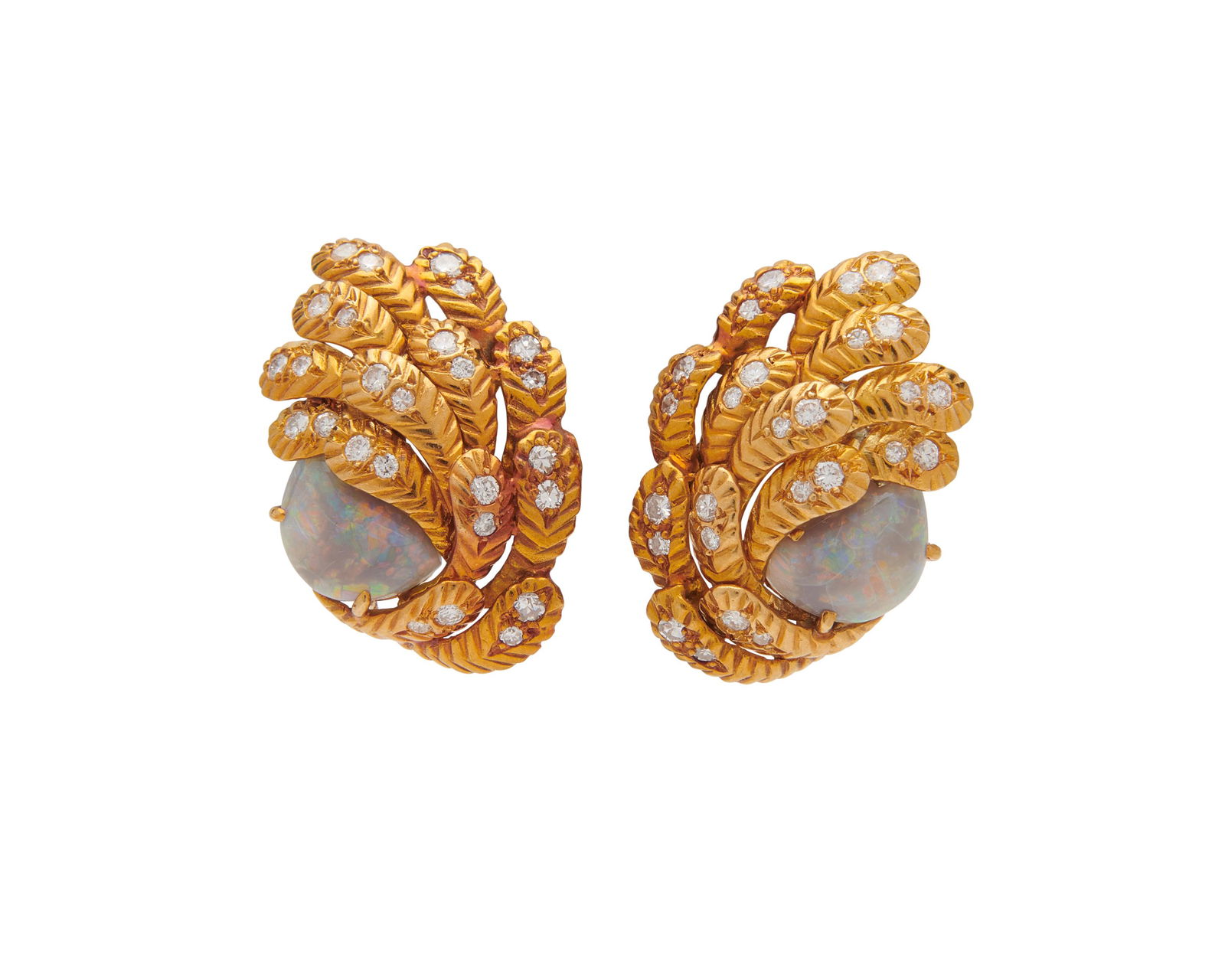 18K Gold, Opal, and Diamond Earclips (1 of 3)