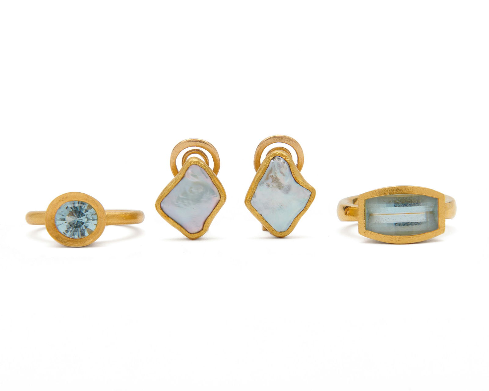 Two 22K Gold and Aquamarine Rings and 22K Gold and (1 of 4)