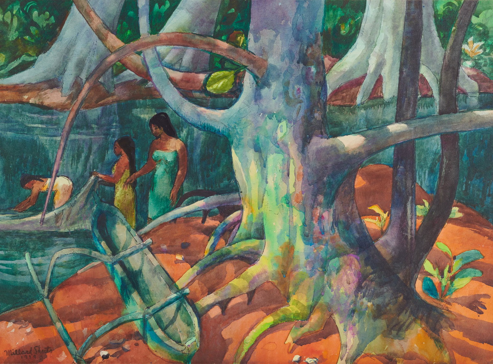 MILLARD SHEETS, (American, 1907-1989), Net Fishing - (1 of 6)