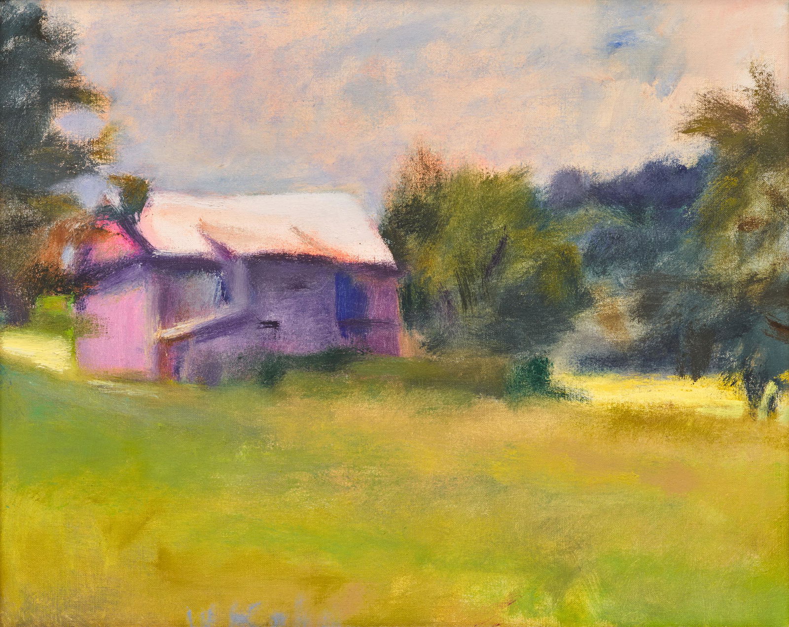 WOLF KAHN, (American, 1927-2020), Barn on the Auger: WOLF KAHN (American, 1927-2020)Barn on the Auger Hole, South Newfane, Vermont1985, oil on canvassigned W. Kahn lower center16 x 20 in., frame: 19 x 23 in. Provenance: Thomas Segal Galler