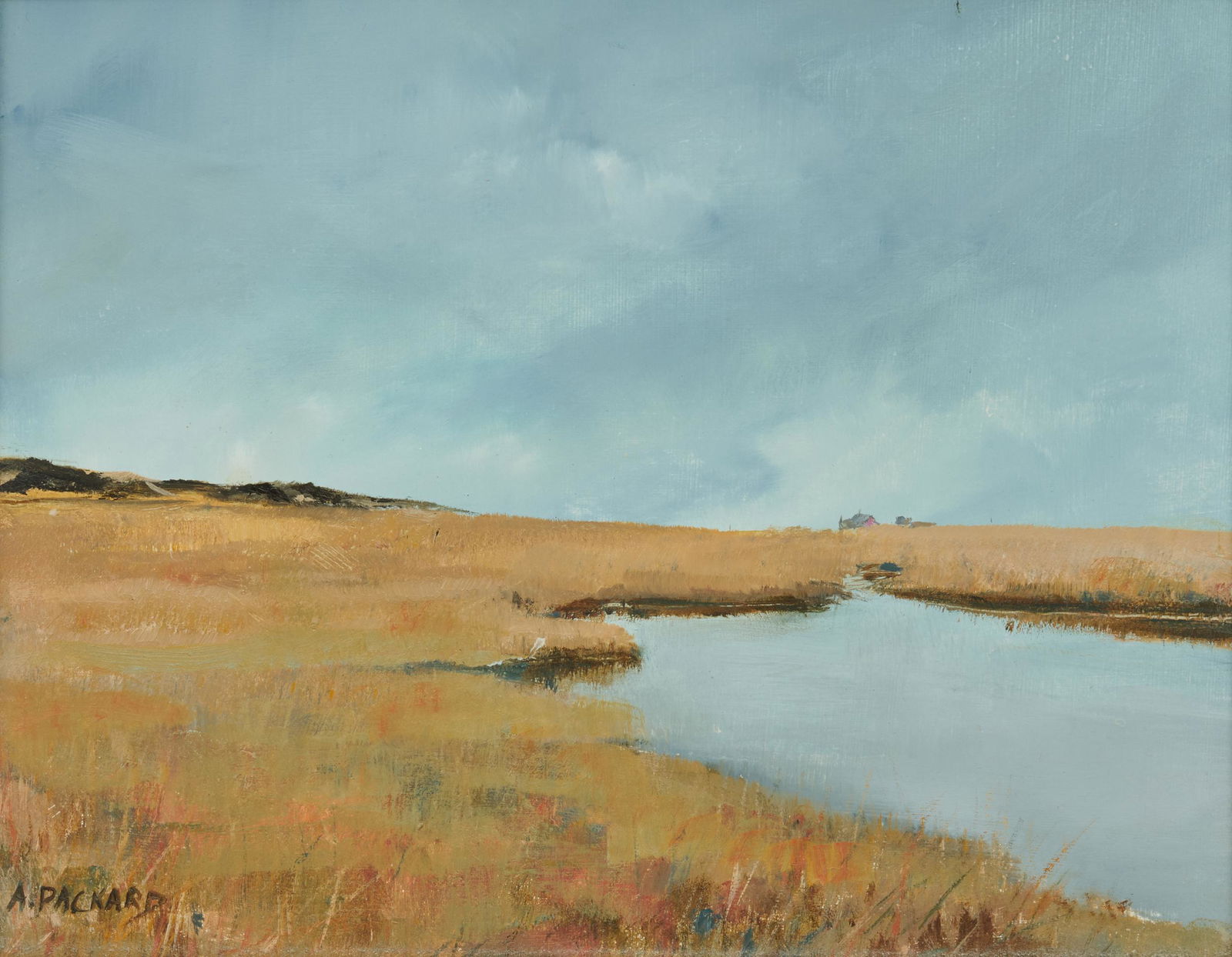 ANNE PACKARD, (American, b. 1935), Wellfleet Marsh, oil: ANNE PACKARD (American, b. 1935)Wellfleet Marshoil on canvassigned A. Packard lower left; titled verso8 x 10 in., frame: 10 13/16 x 12 13/16 in. Provenance: The Collection of a Massachus