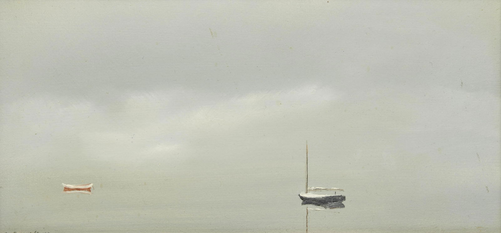 ANNE PACKARD, (American, b. 1933), Untitled (Two: ANNE PACKARD (American, b. 1933)Untitled (Two Boats)oil on Masonitesigned A. Packard lower left4 x 8 in., frame: 6 x 10 3/8 in. Provenance: The Collection of a Florida Lady.