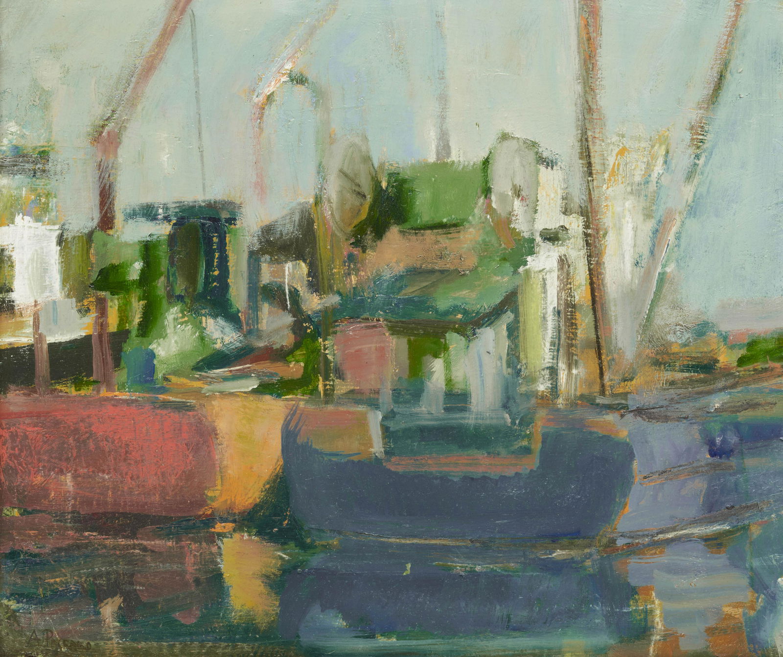 ANNE PACKARD, (American, b. 1933), Fishing Boats, oil: ANNE PACKARD (American, b. 1933)Fishing Boatsoil on canvassigned A Packard lower left12 x 14 in., frame: 17 1/4 x 19 1/4 in. Provenance: The Collection of Louis Joseph; by descent to th