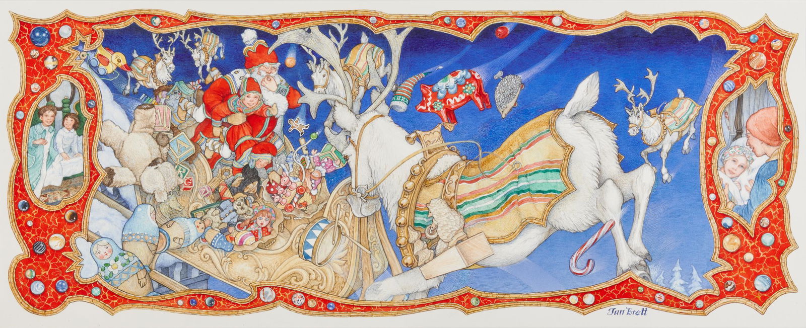 JAN BRETT, (American, b. 1949), To His Team Gave a (1 of 6)