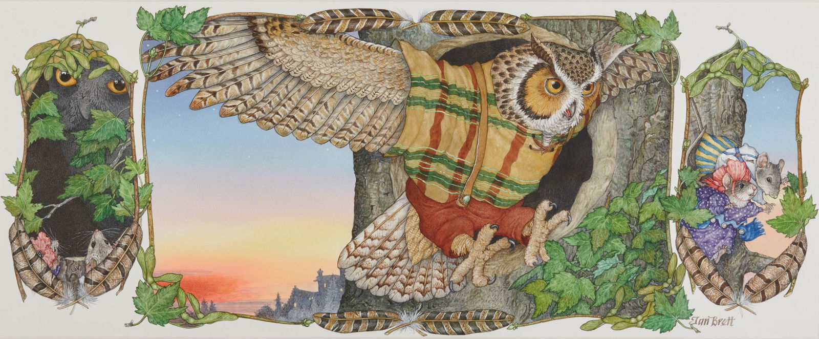 JAN BRETT, (American, b. 1949), Owl, from Town Mouse, (1 of 7)