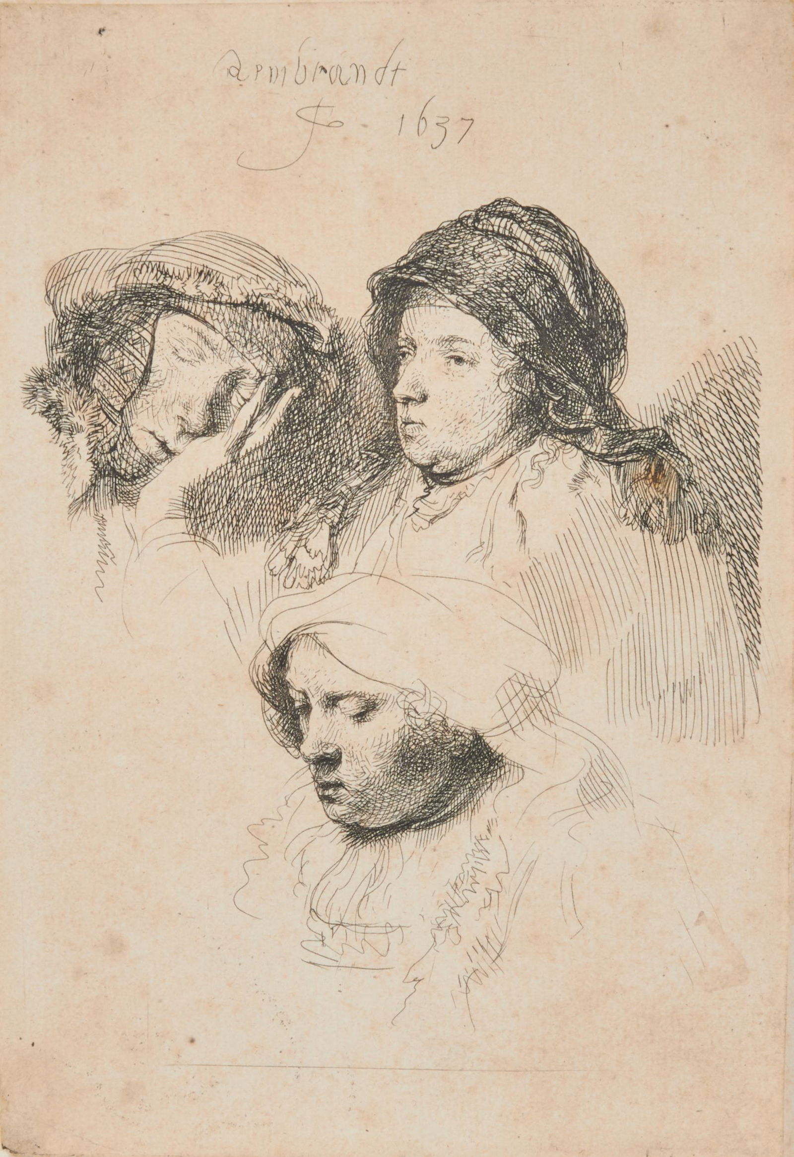 REMBRANDT VAN RIJN, (Dutch, 1606-1669), Three Heads of (1 of 6)