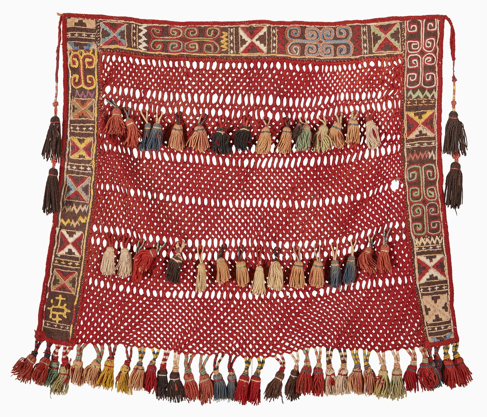 Kungrat Embroidered and Macrame Spoon Holder, Uzbekistan, ca. 1900 (1 of 2)